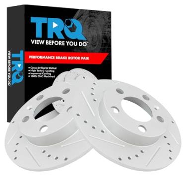 Imagem de TRQ Conjunto de pares de rotores de freio de desempenho traseiro perfurados para VW Beetle 1998-2010/1999-2006 VW Golf / 1999-2005 VW Jetta/Audi TT 2000-2006