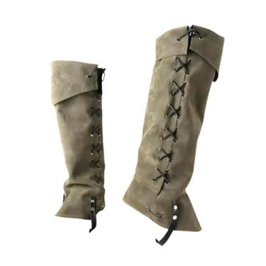 Imagem de YIJU Polainas de couro PU estilo gótico punk para botas de pirata medieval, Verde
