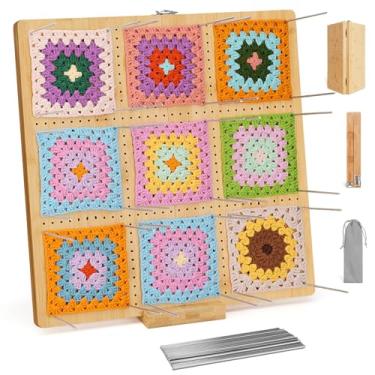 Imagem de Placa dobrável de bloqueio de crochê de 43 cm com 40 pinos de aço inoxidável – Placas grandes de bloqueio para projetos de crochê, acessórios de crochê quadrados de bambu para presentes para crochê