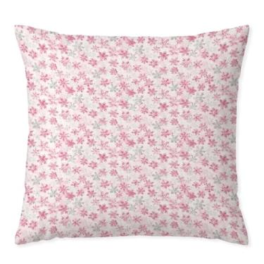 Imagem de Welshower Capas de almofada rosa e cinza de floco de neve de inverno 45,7 x 45,7 cm, decoração de Natal rosa, fantasia de floco de neve, capas de almofada decorativas para sofá, quarto, sala de estar