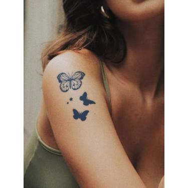 Imagem de 4 peças de adesivos semipermanentes de tatuagem mágica de suco de ervas, tatuagens minimalistas, frescas, simples, borboletas, 7 a 14 dias, pulso, tornozelo, corpo, adesivo de tatuagem à prova d'água