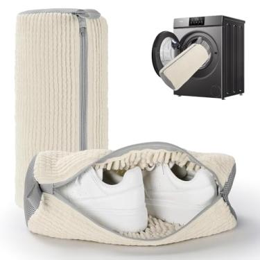 Imagem de Bolsa para máquina de lavar sapatos, 2 peças de limpeza de sapatos para lavadora e secadora, bolsa reutilizável para sapatos de tênis, bolsa de lavagem para todos os tipos (creme)