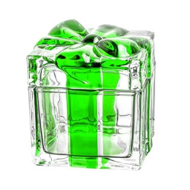 Imagem de Jiawu Frasco de Biscoitos, Frasco de Vidro de Natal Com Tampa, Prato de Doces Em Forma de Caixa de Presente, Recipiente Hermético de Armazenamento de Alimentos para (3,15x3,15x3,15 pol. Verde)