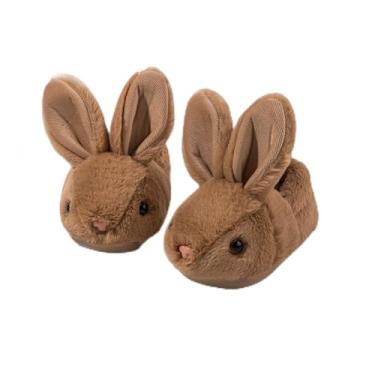 Imagem de Pantufas infantis de coelhinho para crianças, meninos, meninas, animais fofos, macios, felpudo, casa de bebê, para uso interno, inverno, quarto, antiderrapante, coelho, quente, sapatos, marrom, Marrom
