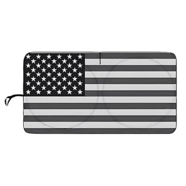 Imagem de Guarda-sol de para-brisa de carro com bandeira americana, para-sol dobrável para janela frontal de carro para carros SUV caminhão, capa de proteção solar interior automotiva, bloqueia os raios UV e