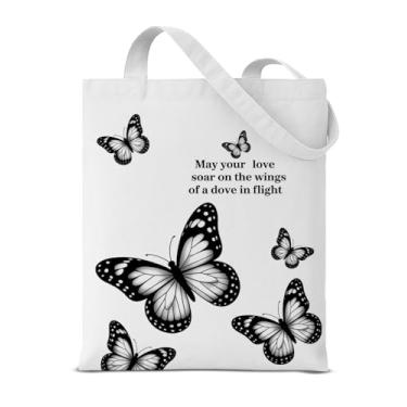 Imagem de QYCFDXD Bolsa feminina com estampa de borboleta, bolsa de ombro de algodão reutilizável, sacola de compras, ideal para trabalho, academia e uso diário