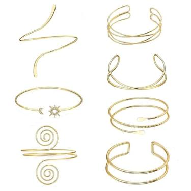 Imagem de Ripmutter Joia de ouro para mulheres, pulseira de punho de braço para mulheres, pulseira de braço aberto minimalista ajustável, braçadeira de braço aberto, One Size, Liga de aço, Sem Pedra Preciosa