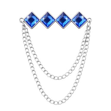 Imagem de Broche de pedra preciosa corrente pendurada broche de lapela para homens ternos de metal borla corrente colarinho alfinetes terno broche vintage cristal strass broches para homens casamento negócios