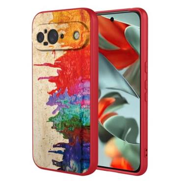 Imagem de OEURVQO Capa artística para Google 9, capa de silicone líquido de toque macio com forro fofo, compatível com carregamento sem fio, capa protetora para Google Pixel 9, aquarela vermelha