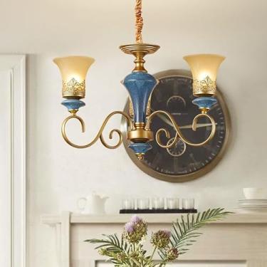 Imagem de Lustre de luxo europeu para sala de estar, estilo retrô americano, em cerâmica, para restaurante, quarto, escritório, hotel, casa de campo ou café, com 3 lâmpadas LED.