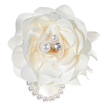 Imagem de Broche de flor de tecido pérola broche de flor de peônia broche de lapela elegante grampo de cabelo para festa de casamento acessórios de roupas terno vestido (branco)