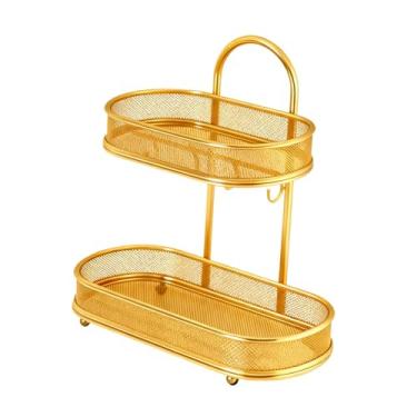 Imagem de FashionCha Suporte para Cosméticos com Prateleira, Organizador de Maquiagem, Organizador de Cuidados com a Pele de 2 Níveis, Organizador para Bancadas de Banheir, Ouro