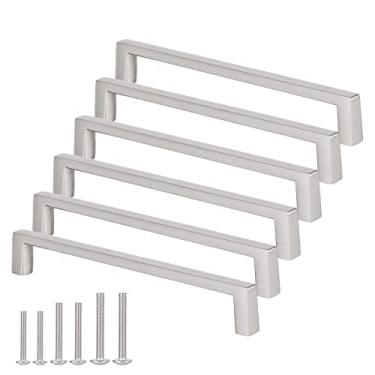 Imagem de AOKENBAO Puxadores de armário de níquel escovado de 15 cm puxadores de gaveta sólidos quadrados de vinho puxadores de porta de armário de banheiro puxadores de armário de exibição de 6 pacotes (níquel revestido nano de alta qualidade escovado)