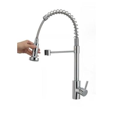 Imagem de torneira de cozinha inox monocomando metal rotativa pia Extensão mola Ajuste de altura 2 Tipos de Saída de Água(Cromo（Frio + Calor）)