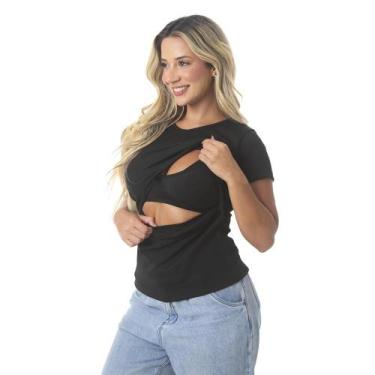 Imagem de Blusa Camiseta Amamentação Pós Parto Abertura No Peito Básica Feminina