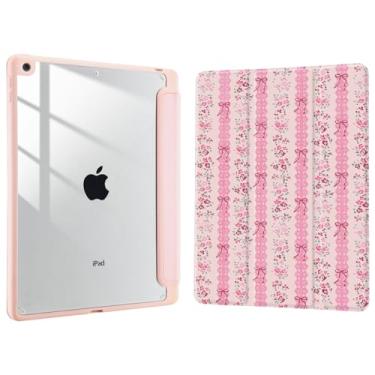 Imagem de Joyland Capa floral e laço rosa para iPad 10ª geração 10,9 polegadas 2022/iPad (A16) 11ª geração 11 polegadas 2025, suporte de lápis embutido com capa à prova de choque, capa traseira transparente