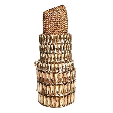Imagem de DEBIMY Bolsa feminina vintage estilo batom em forma de batom com strass para festa de casamento vintage, Ouro, 8.5 x 2.8 x 3.1 inches
