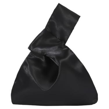 Imagem de CRASPIRE Bolsa de pulso feminina com nó de cetim, bolsa de mão preta, bolsa de mão para noite, bolsa pequena, carteira para celular, tecido de cetim, estilo elegante, portátil, viagem, troco de pulso