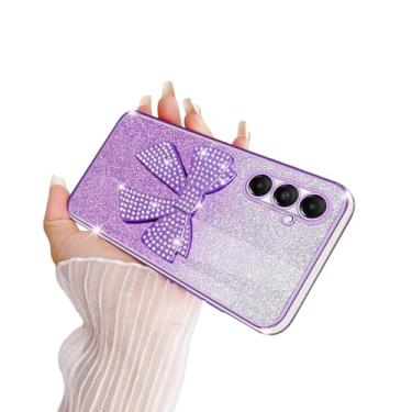 Imagem de TSAYGFK Capa compatível com Galaxy A05S para meninas e mulheres, cristal TPU macio, brilhante, fofo, glitter, laço 3D com cordão, capa protetora à prova de choque para Samsung A05s, violeta
