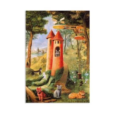 Imagem de Zeichn8u Remedios Varo decoração de parede gatos paraíso impressões em tela pintura surrealismo arte de parede decoração de casa Remedios Varo pôster presente para quarto sala de estar 100 x 70 cm (39
