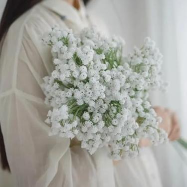 Imagem de 1 peça 22 cm Gypsophila artificial flores imitação de plástico DIY buquês florais arranjo acessórios de decoração de casamento (branco)