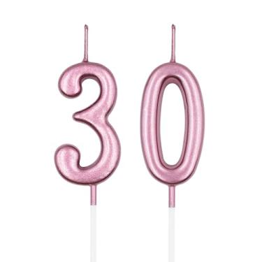 Imagem de Velas de aniversário de 30 anos, vela número 30 em ouro rosa para bolo, decoração de topo de bolo de feliz aniversário para festa de aniversário de aniversário