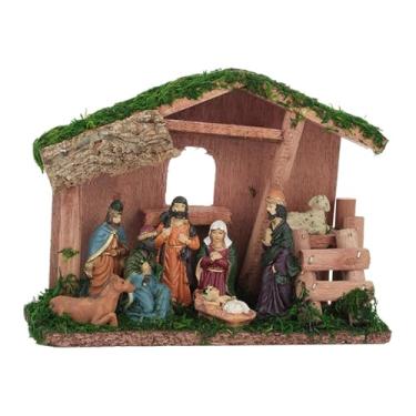 Imagem de Baoblaze Presépio de Natal com figuras, estábulo e estátua da Sagrada Família, Style a