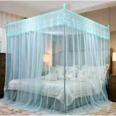 Imagem de Mosquiteiro Palácio Casal com Armação de Ferro | Renda Estilo Indiano | 3 Aberturas Laterais(Azul,Casal)