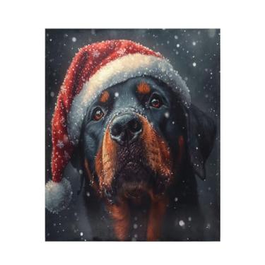 Imagem de Blueangle Cobertor Rottweiler em um chapéu de Natal super macio e quente, 127 x 152 cm, leve para todas as estações, aconchegante cobertor para cama, sofá, sofá, fácil de cuidar (503)