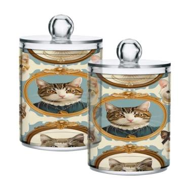 Imagem de ATTX Cute Cats Dispensador de suporte Qtip para bola de algodão, cotonete, frasco de boticário de plástico transparente, decoração de casa, pote de armazenamento de cozinha, pacote com 2 (14)