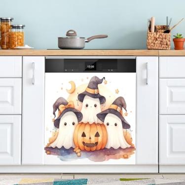 Imagem de ATTX Capa de ímã de lava-louças de fantasmas fofos, 58 cm C x 66 cm A decoração da capa da máquina de lavar louça, adesivos de eletrodomésticos para armários domésticos #254