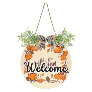 Imagem de SEHANY Guirlandas de outono para decoração de porta da frente, letreiro de boas-vindas de abóboras de madeira rústica para pendurar no dia de Ação de Graças para decoração de festas ao ar livre