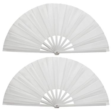 Imagem de 2 peças de ventilador dobrável portátil 33.0 cm nylon branco e plástico, ventiladores de mão para mulheres dobrável, grande fã de rave, ventilador de dança adereço, ventilador de botas no chão