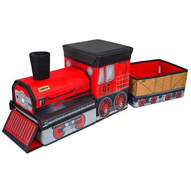 Imagem de Orbrium Organizador de caixa de armazenamento de brinquedos dobrável em forma de trem para trens e trilhos, trem de madeira Thomas, motor de tanque, Thomas e Trackmaster