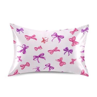 Imagem de SEHANY Capas de almofada de seda com laço rosa para cabelo e pele, capas de almofada de cetim respiráveis macias e refrescantes com fecho de envelope, tamanho king (51 x 66 cm)