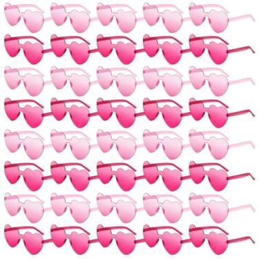 Imagem de 40 peças de óculos de sol em forma de coração sem aro a granel rosa choque cor rosa sem moldura, óculos de festa coloridos para mulheres