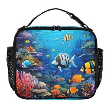 Imagem de Wassud Lancheira colorida de recife de peixe para mulheres e homens, lancheira isolada com alça ajustável de 5,5 L, bolsa térmica à prova de vazamento, bolsa térmica para viagens de trabalho