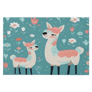 Imagem de Wassud Tapete de porta bonito de alpaca de desenho animado 61 x 89 cm, tapete de área lavável antiderrapante com suporte de borracha, tapete macio e macio para sala de estar, quarto, entrada, entrada