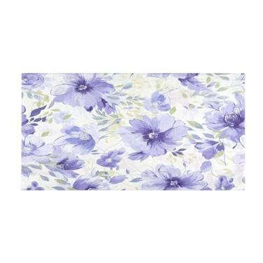 Imagem de WELLDAY Tapete de banho, tapete de banho macio absorvente antiderrapante, tapetes de banho florais roxos e brancos para banheiro, sala de estar, quarto, casa, chão, secar rapidamente, lavável na