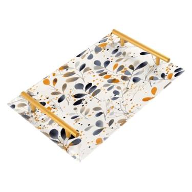 Imagem de Wassud Bandeja de banheiro com alças e folhas cinzas, organizador de perfume de acrílico para banheiro e cozinha, 30 x 20 cm