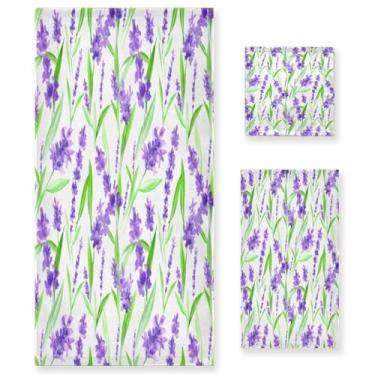 Imagem de Wassud Conjunto de 3 toalhas de banho de flores de lavanda, toalhas super macias e absorventes para banheiro, toalhas de banho de secagem rápida, toalha de banho para academia, spa, hotel
