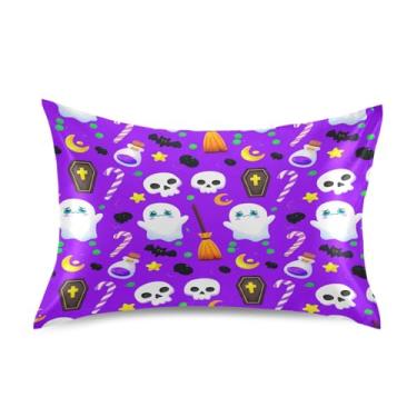 Imagem de Wassud Fronha de cetim para cabelo e pele elementos coloridos de Halloween fronhas de seda lisa king size respiráveis com fecho de envelope