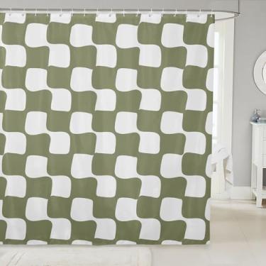Imagem de jejeloiu Cortinas de chuveiro quadriculadas Buffalo Plaid Cortina de banheiro para crianças mulheres homens verde claro acessórios de banheiro geométrico impermeável tecido de poliéster para barracas