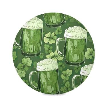 Imagem de Wassud Jogo americano copos de cerveja e trevos (3) tapetes de mesa redondos para cozinha e jantar tapetes laváveis resistentes ao calor decoração de mesa 39 cm