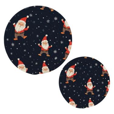 Imagem de Wassud Conjunto de tripé fofo de Papai Noel para pratos quentes, suportes redondos de panela, almofadas quentes de algodão, porta-copos resistentes ao calor para decoração de cozinha, bancada, 2 peças