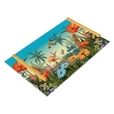 Imagem de Wassud Bandeja de banheiro Flower Sea com alças organizador de perfume de acrílico para banheiro, quarto, cozinha, balcão de 30 x 20 cm