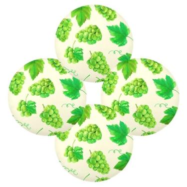 Imagem de Wassud Jogo americano conjunto de 4 tapetes redondos de uva verde para cozinha e jantar tapetes laváveis resistentes ao calor decoração de mesa 39 cm
