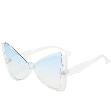 Imagem de Óculos de sol vintage grande com armação borboleta, feminino, moderno, luxuoso, masculino, para atividades ao ar livre, viagem, festa, UV400 (azul degradê transparente)