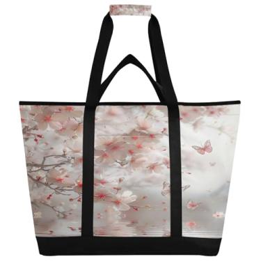 Imagem de STAYTOP Bolsa térmica grande, com árvore de cerejeira, dobrável, reutilizável, para cozinha, lancheira, à prova de vazamento, para compras, comida, viagem, praia, acampamento