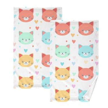 Imagem de Burbuja Conjunto de 2 toalhas de mão de algodão com rostos de animais de desenho animado, toalhas de rosto altamente absorventes ultra macias de secagem rápida para banheiro, hotel, spa, piscina